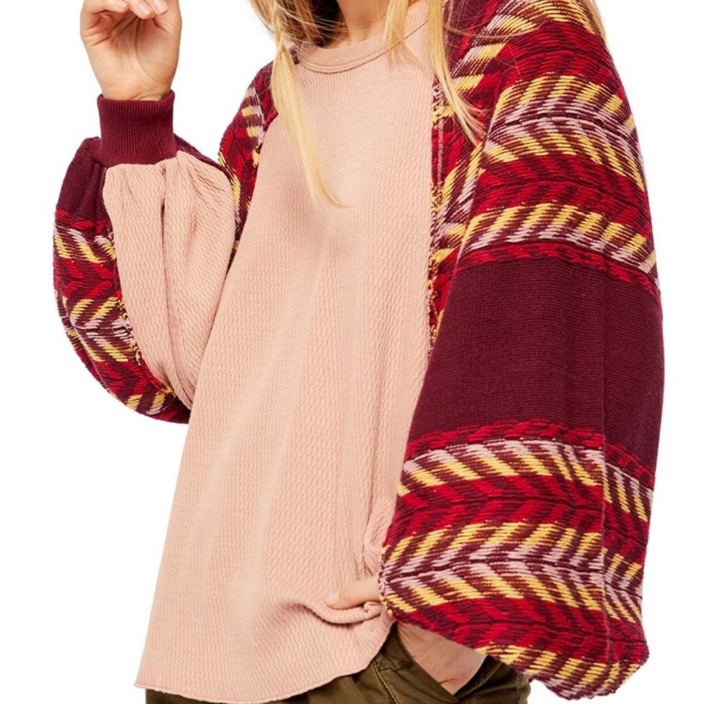 Free People Pink Rainbow Knit Sweater